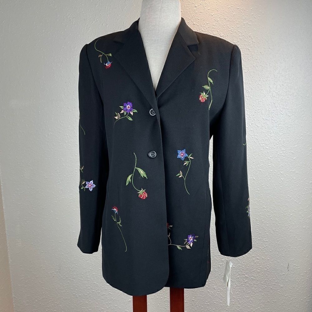 NWT Travis Ayers Embroidered Floral Black Blazer
